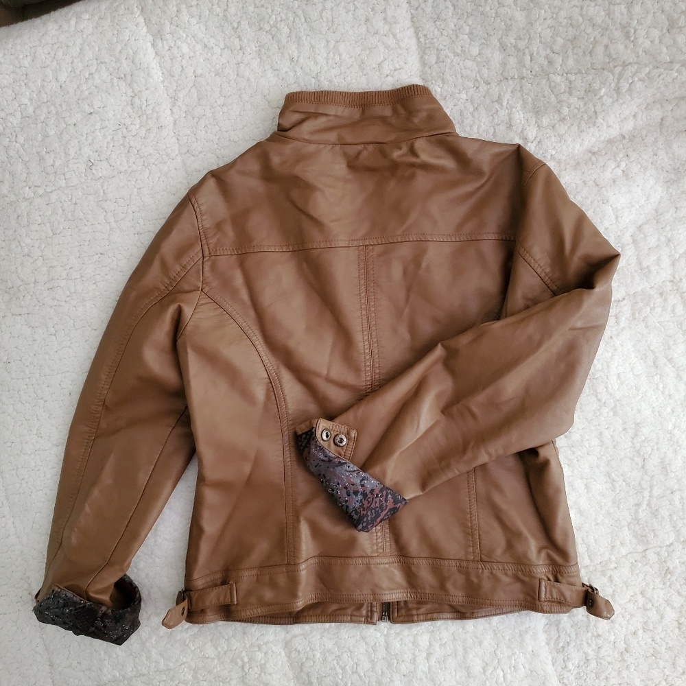 Super Soft Vegan Leather Zip High Collar Jacket - Picture 2 of 9